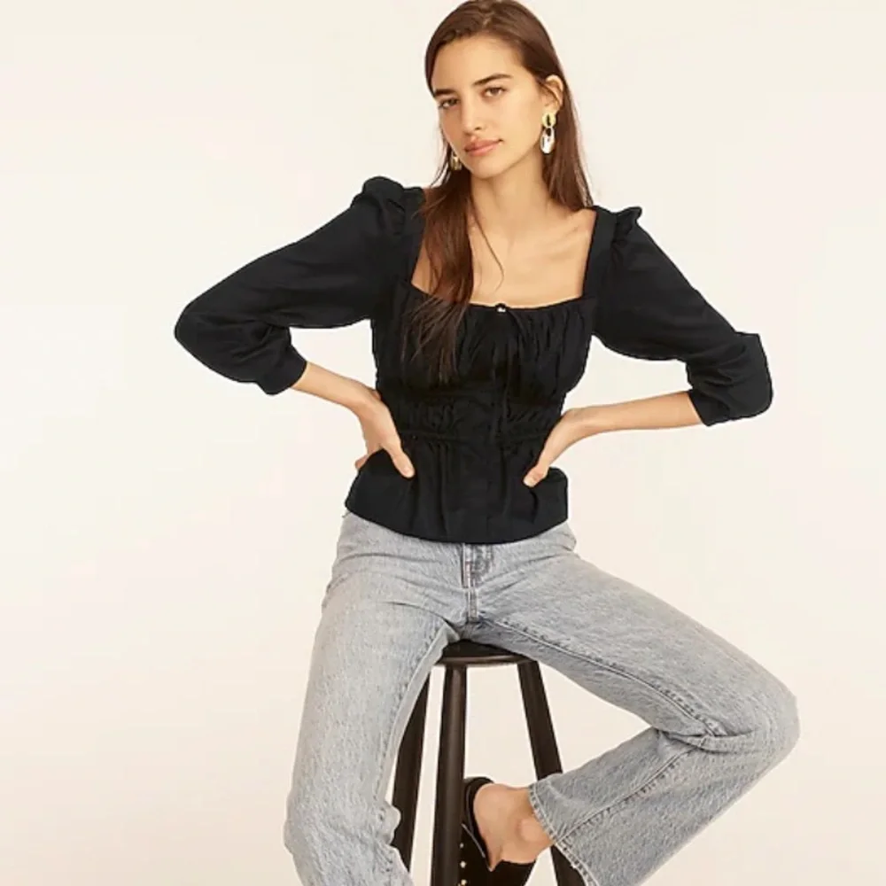 NWT‎ J. Crew Women's Cinched-Waist Top in Herringbone Cotton